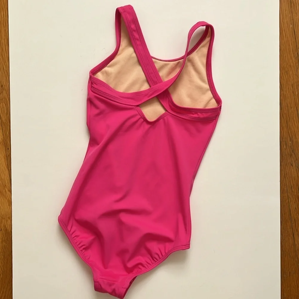 Land’s End Girls 8S Solid Pink Racerback Swimsuit Lined One Piece Swim Suit - Picture 3 of 5